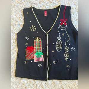 Festive Black Holiday Sweater Vest